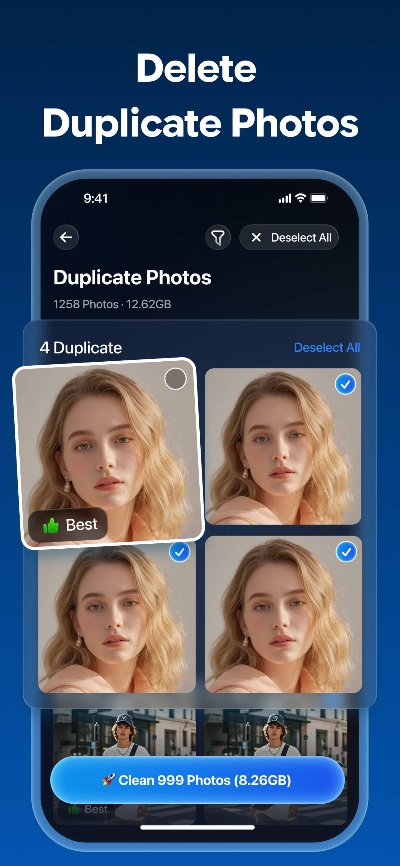 PhotoX app screenshot showing cleanup overview